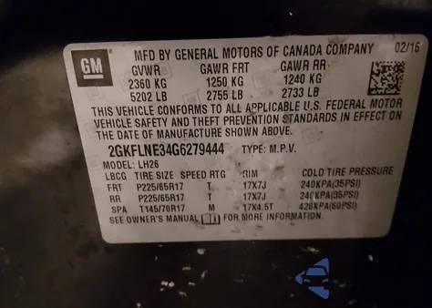 2016 GMC Terrain Sle-2 z USA, uszkodzony, nr VIN 2GKFLNE34G6279444